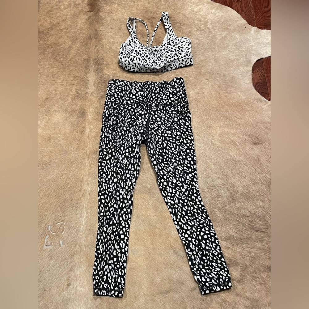 Athleta Black and White Leopard Print Sports Bra